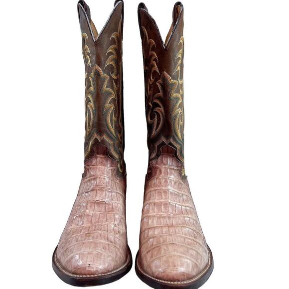 Justin Brown Croc Pointed Toe Cowboy Boots Size 10.5D - Picture 2 of 5